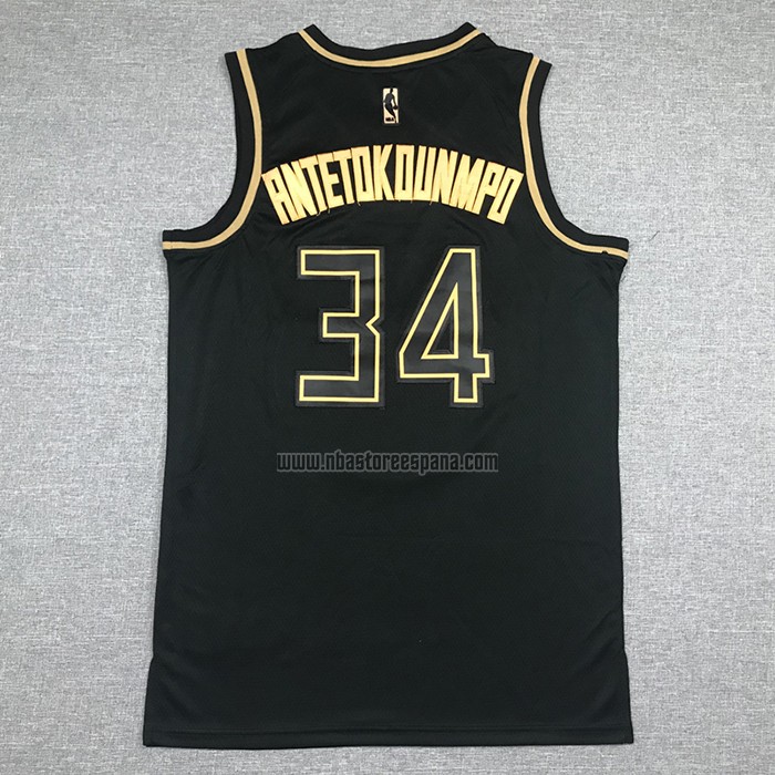 Camiseta Golden Edition Milwaukee Bucks Giannis Antetokounmpo NO 34 Negro